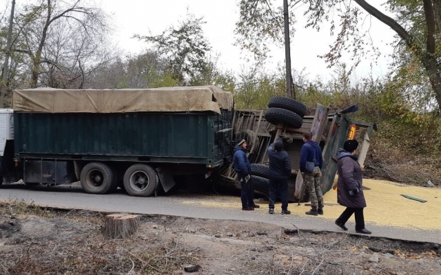 В Запорожье в ДТП попал грузовик: На землю высыпалось несколько тонн сои (ФОТО) Фото № 1 В Запорожье в ДТП попал грузовик: На землю высыпалось несколько тонн сои (ФОТО) Фото № 1