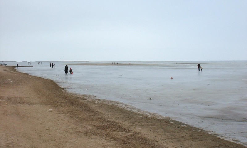 Запорожцы наслаждаются зимним морем (ВИДЕО)