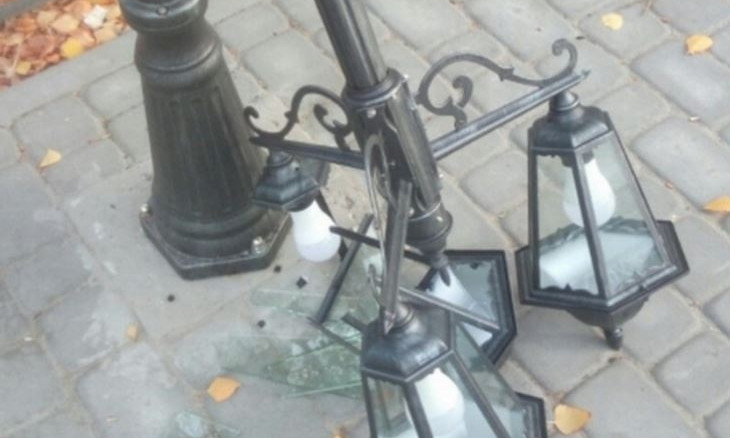 В Запорожской области разыскиваются хулиганы, которые сломали фонарный столб